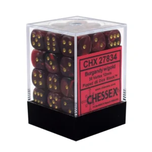 Dados Chessex D6 12mm (36 dados) Burgundy/gold macizo